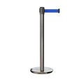 Montour Line Retractable Belt Rolling Stanchion, 2.5ft Sat.Steel Post  7.5ft Blue ME630-SS-BL-75